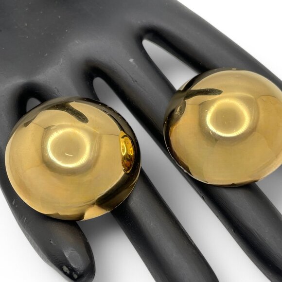 Vintage MONET Large Round Gold-Tone Clip-On Earrings1&1/4 Inch Mirror Shine - Picture 3 of 8